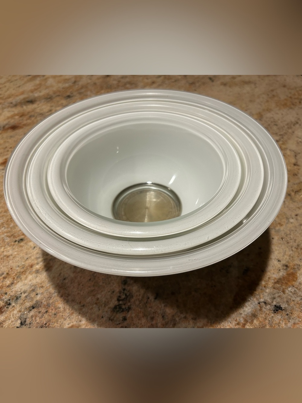 Pyrex Opal White Glass Mixing Nesting Bowls #325,323 & 322. No chips